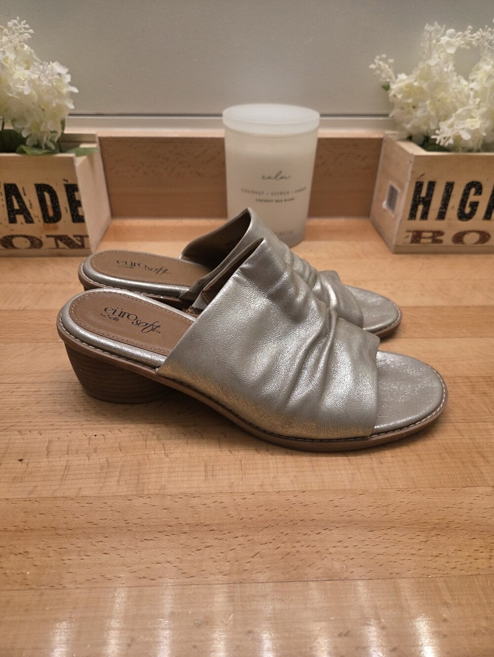 EuroSoft Corley Sandals Metallic Silver Block Heel Women's Size 9